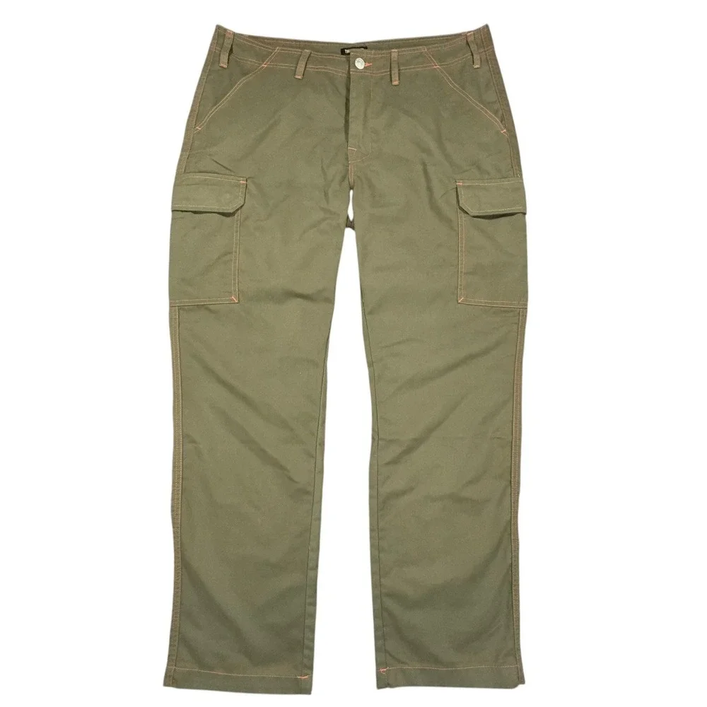 True Religion Cargo Pants Mens 38 Olive Green Twill Orange Stitching 108335 NWT